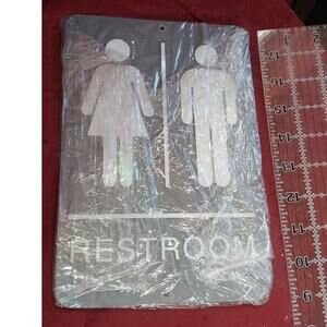 Unbranded Restroom Sign Gray White Unisex Bathroom Wall Plaque 12x8 Decor
